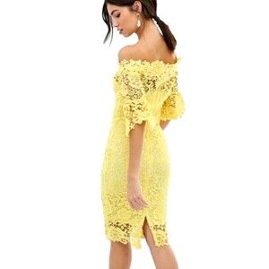 Paper Dolls Women Sz 4 Yellow Lace Off The Shoulder Bardot Occasion Dress E3